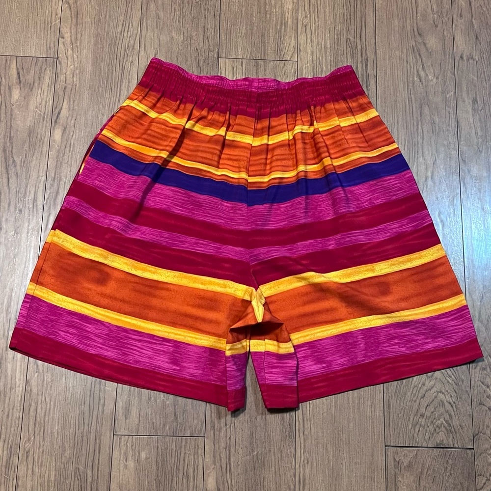 Justin B. Jones High Waisted Flowy Colorful Striped Pink & Red Shorts Sz M
